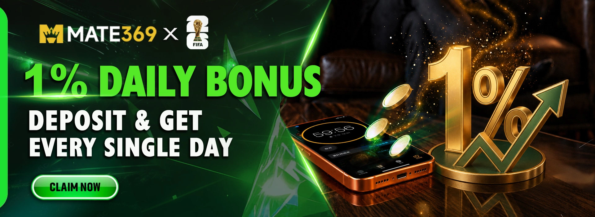 MATE369 1% Daily Bonus: Free Fuel Every Single Day with Ultra-Low 1x Turnover!