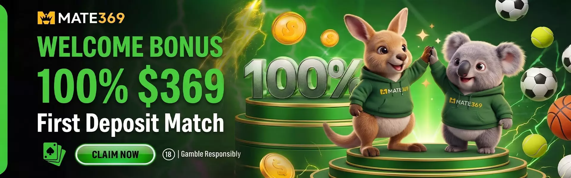 MATE369 Welcome Bonus 100 $369 First Deposit Bonus